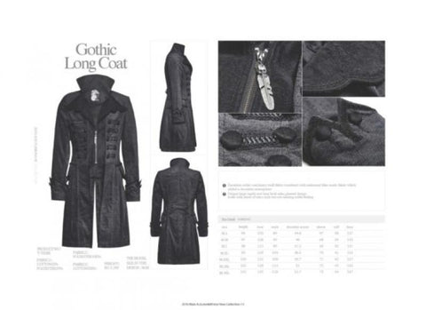 Gothic Decadent Noble Long Coat - Black -