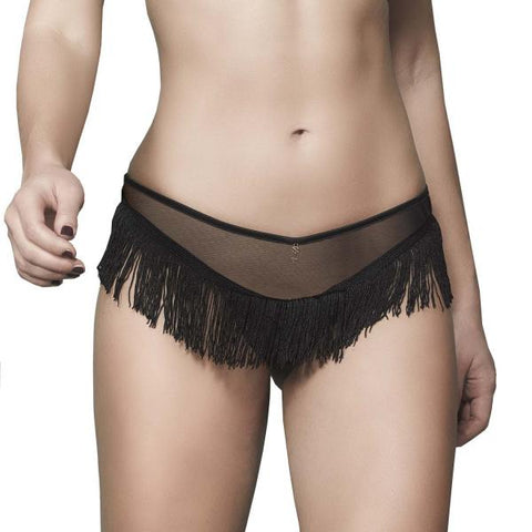 Sophie Playful Crotchless Fringe Panty - Black -