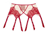 Maestra Suspender Belt - Red/Nude -