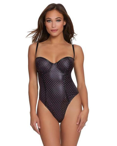 Dotted Faux Leather Teddy with Hot Pink Lining - Black -