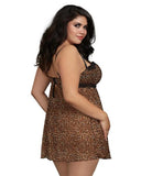 Cheetah Print Stretch Mesh Babydoll - Size