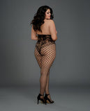 Crotchless Open Cup "Teddy" Bodystocking - Black - Queen Size