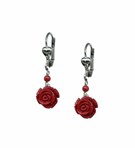 Bohemian Cowgirl Small Red Rose Earrings
