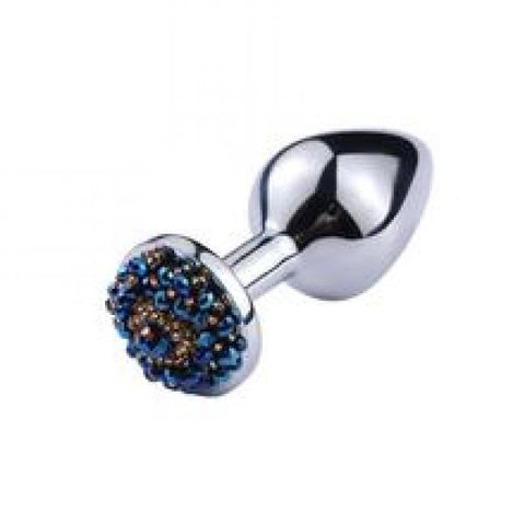 Chrome Anal Plug With Blue Beads - Small
