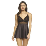 Gloria Satin & Lace Babydoll with G-String - Black -