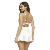 Gloria Satin & Lace Babydoll with G-String - Winter White -