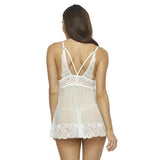 Sarah Lace & Mesh Babydoll with G-String - Bridal Blue -