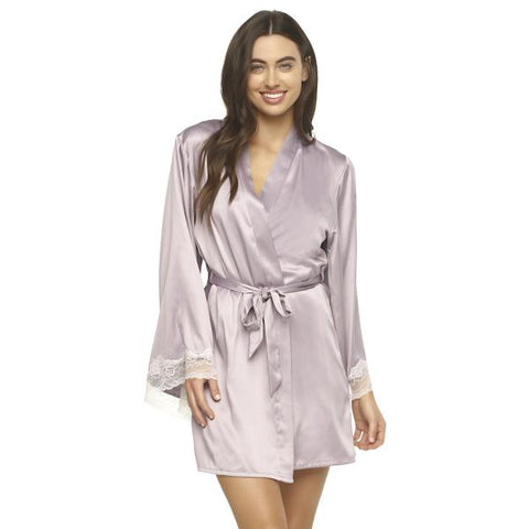 Hazel Satin & Lace Kimono - Gull Grey -
