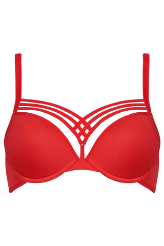 Dame De Paris Plunge Wired Padded Bra - Red -