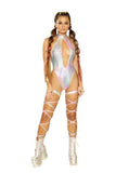High-Leg Keyhole Bodysuit - Silver Kandi Snake -