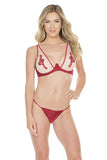 Applique Bra and Panty Set - Merlot/Nude -