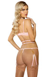 Embroidered Gartered Floral Teddy with Chain Detail - Pink -