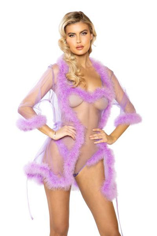 Sheer Marabou Robe - Lavender - One Size