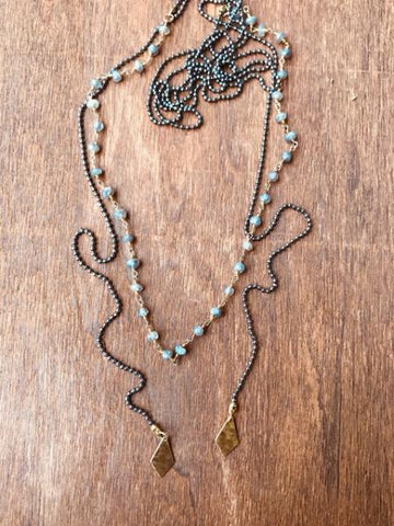 Rosary Chain Wrap Necklace - Labradorite/Gunmetal