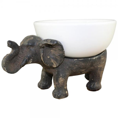 Ceramic Bowl with Antiqued Bronze Elephant Stand