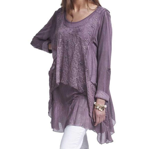 Layered Lace Tunic with Pockets - Wine -