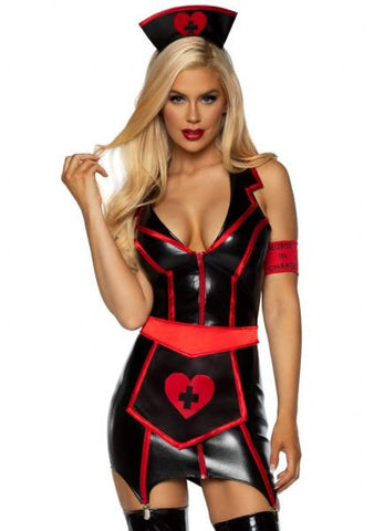 4 Piece Naughty Nurse - Black/Red -