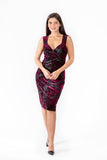 Burnout Velvet Fully Lined Pencil Dress - Burgundy -