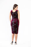Burnout Velvet Fully Lined Pencil Dress - Burgundy -