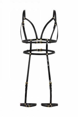 Open Harness Bra with Leg Cuffs - Black -