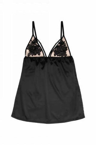 Brooke Applique Chemise with Sheer Cups - Black -