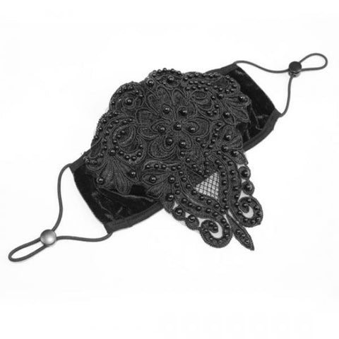 Fancy Beaded Face Mask - Black