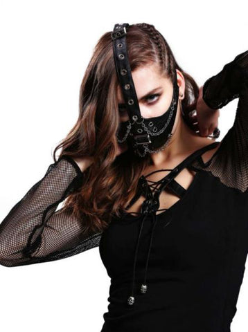 Strap-on Face Mask with Chains - Black
