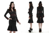 Drawstring Fishtail Military Uniform Skirt - Black/Red -