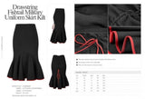 Drawstring Fishtail Military Uniform Skirt - Black/Red -