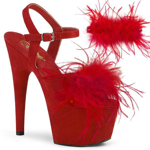 Faux Suede 7" Heel with Removable Marabou - Red -