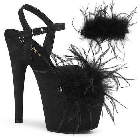 Faux Suede 7" Heel with Removable Marabou - Black -