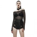 Transparent Lace Long Sleeve T-Shirt - Black -
