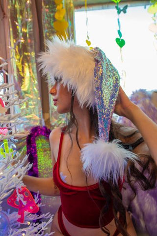 Santa Hat - Lavender Dreams Sequin/White Fur