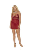 Eyelash Lace Mesh Babydoll and Panty - Burgundy - Size