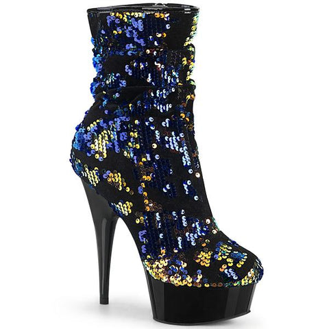 Delight 6" Slouch Ankle Boot - Blue Sequins/Black - Size