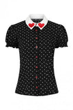 Allie Heart Collar Blouse - Black -