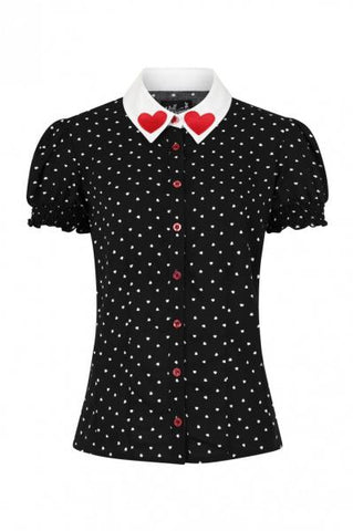 Allie Heart Collar Blouse - Black -