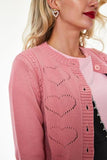 Etta Heart Knit Pattern Cardigan - Pink -