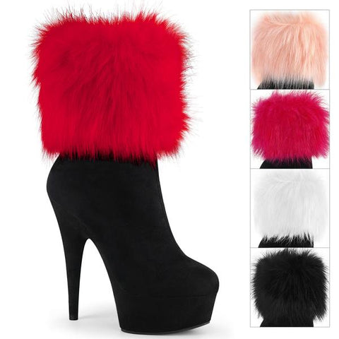 6" Faux Suede Ankle Bootie with Fur Cuff - Black - Size