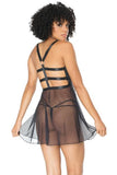 Sheer Cage Back Babydoll and G-String - Black -