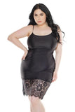 Chemise Dress with Eyelash Lace Trim - Black - One Size/X-Large