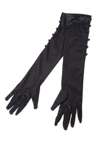 Bettie Page Satin Gloves - Black - One Size