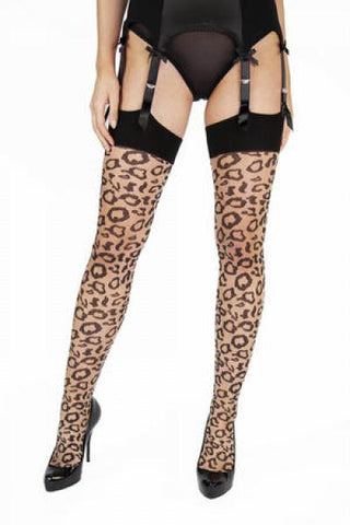 Light Nude Leopard Knit Stockings -