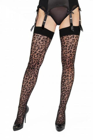 Leopard Knight Stockings - Black/Black -