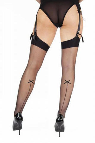 Bow Back Seamed Stockings - Black -