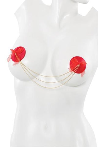 Satin Pasties with Chain - Red/Gold