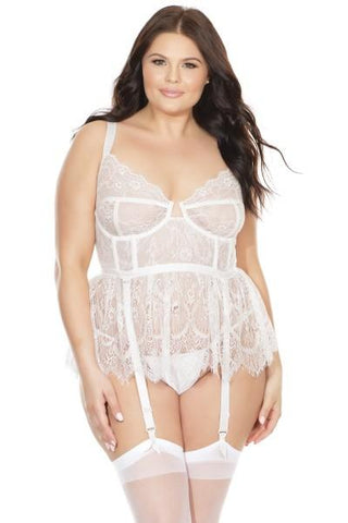 Peplum Lace Bustier - White -