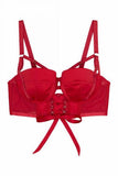 Aysha Lace Up Balcony Bra - Red -