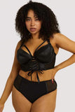 Aysha Lace Up Balcony Bra - Black -