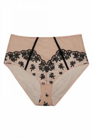 Evie Embroidered High Waist Brief - Black/Peach -